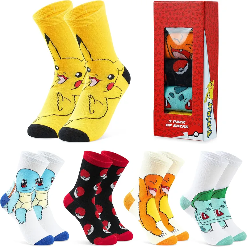 Pack de 5 pares de calcetines Pokémon para niños y adolescentes
