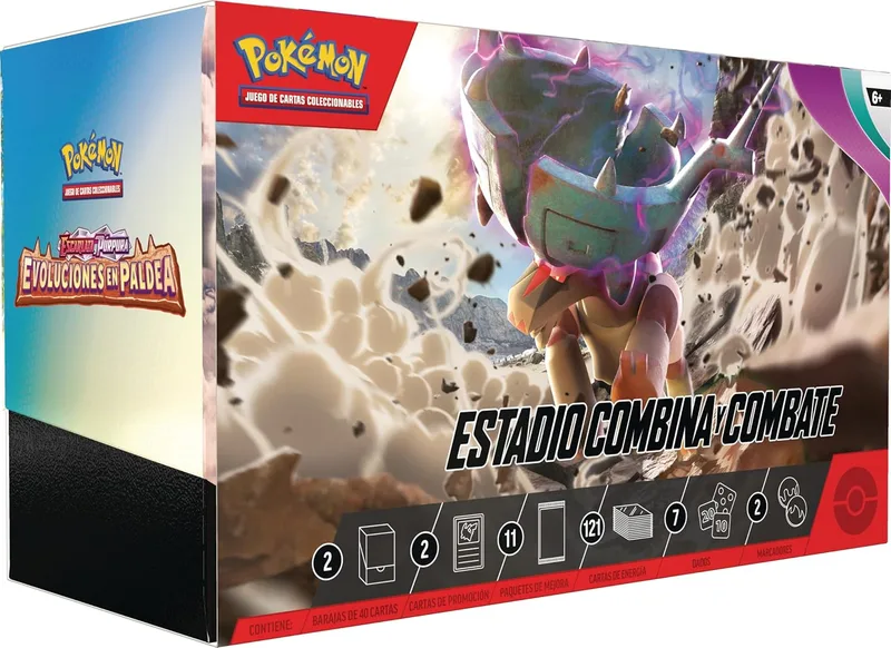 Estadio Combina y Combate Evoluciones en Paldea (2 barajas y 11 sobres)