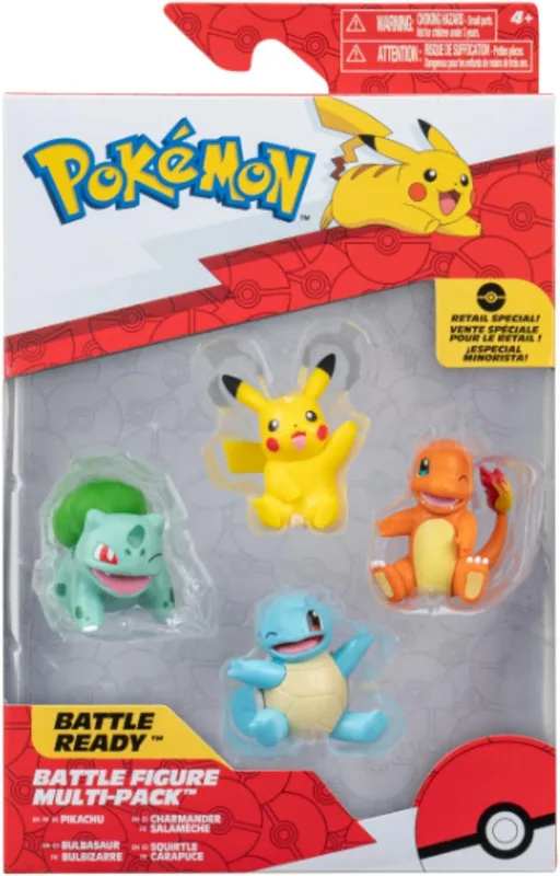Pack de 4 figuras: Pikachu, Bulbasaur, Charmander y Squirtle