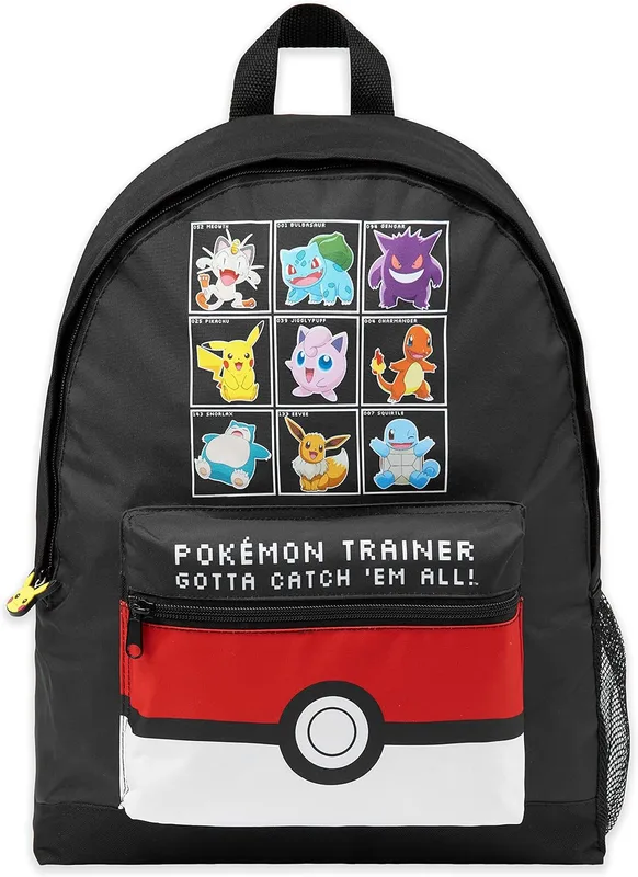Mochila escolar de Pikachu y Poké Ball, negra y roja